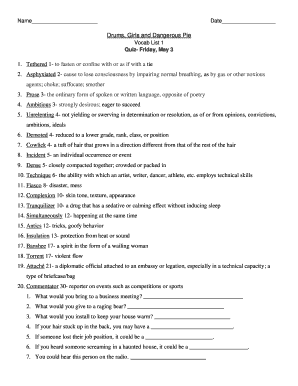Drums, Girls and Dangerous Pie Vocab List 1 Quiz