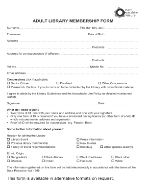 Adult Library Membership Form