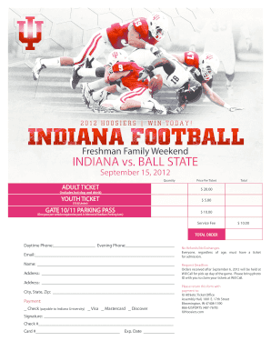 Indiana University Freshman Family Weekend Ticket Order Form