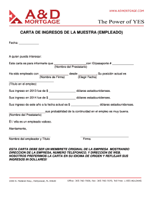 CARTA DE INGRESOS DE LA MUESTRA (EMPLEADO)