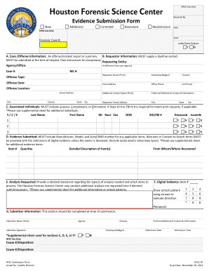 Houston Forensic Science Center Evidence Submission Form