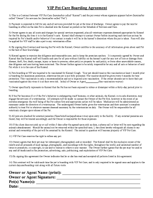 VIP Pet Care Boarding Agreement