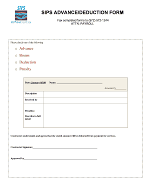 SIPS Advance/Deduction Form