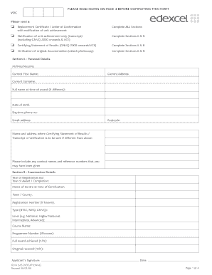 Edexcel Replacement Certificate Application Form