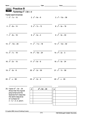 Factoring Trinomials Worksheet