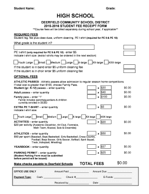 2015-2016 Student Fee Receipt Form