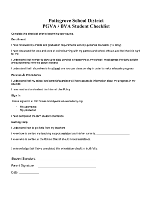 Pottsgrove School District Student Checklist