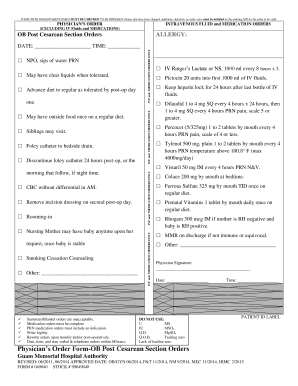 OB Post Cesarean Section Orders