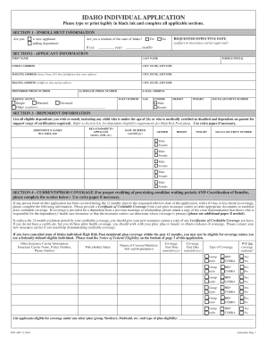 Idaho Individual Health Insurance Application