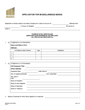 Application for Miscellaneous Bonds