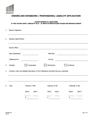 Errors and Omissions Professional Liability Application
