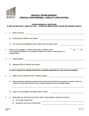 Medical Professional Liability Application