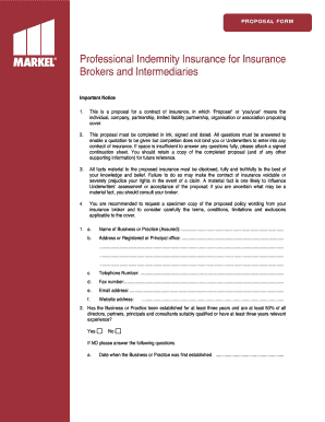 Professional Indemnity Insurance Proposal Form