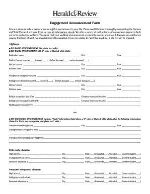 Herald&Review Wedding Announcement Form