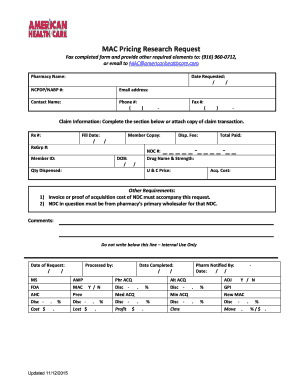 MAC Pricing Research Request Form