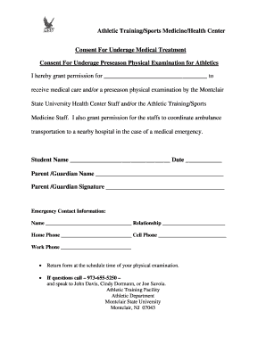 Consent for Underage Medical Treatment and Preseason Physical Examination