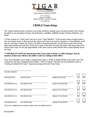 CRMLS Team Setup Form