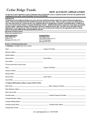 Cedar Ridge Funds New Account Application