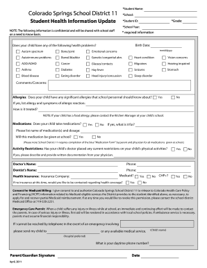Student Health Information Update Form