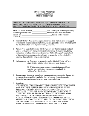 RiverTowne Properties Lease Addendum for Smoke Detectors
