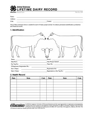 4-H Dairy Project Animal Record Form