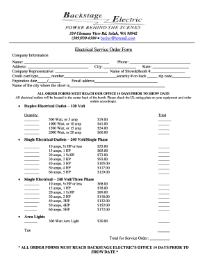 Electrical Service Order Form