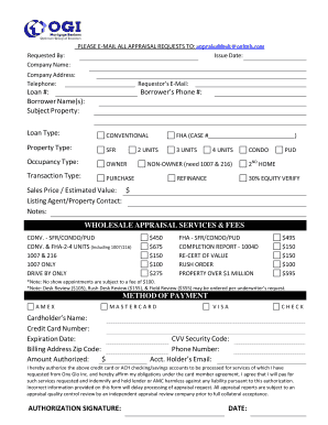 Wholesale Appraisal Request Form