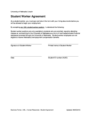 University of Nebraska Lincoln Student Worker Agreement