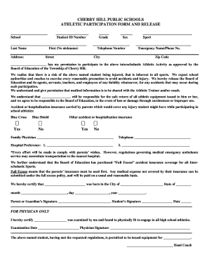 Cherry Hill Public Schools Athletic Participation Form