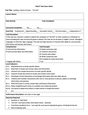 Go Fish Card Game Task Sheet