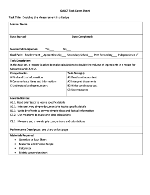 OALCF Task Cover Sheet