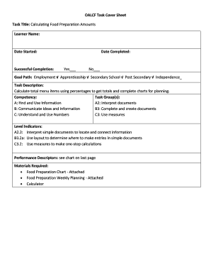 OALCF Food Preparation Task Sheet