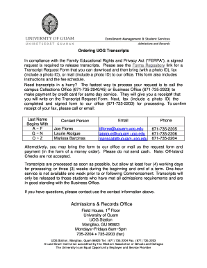 University of Guam Transcript Request Form