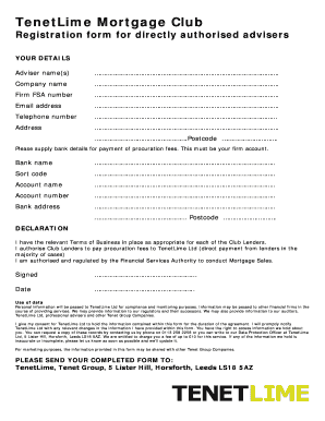 TenetLime Mortgage Club Registration Form