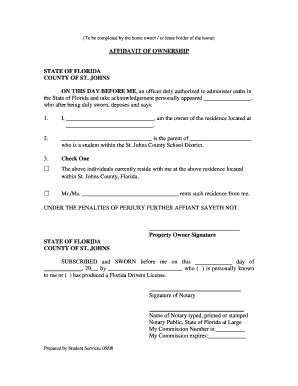 Affidavit of Ownership for St. Johns County School District