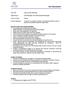 Casual Café Attendant Job Description