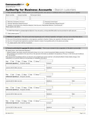 Authority for Business Accounts