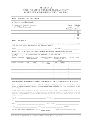 Child and Adult Care Food Program Application