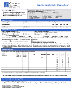 Benefits Enrollment Change Form