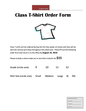 Class T-Shirt Order Form - Vermilion Catholic High School