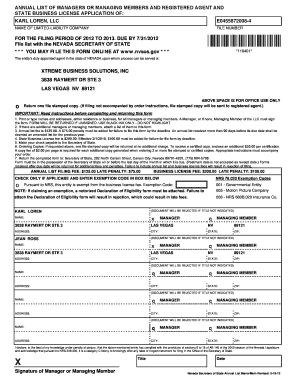 Nevada Annual List of Managers or Managing Members and Business License Application