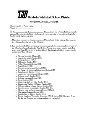 Pennsylvania Volunteer Affidavit