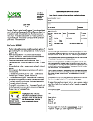 Lorenz Winch Warranty Registration Form