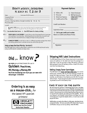 Easy Order Form - Advantage Laser Products
