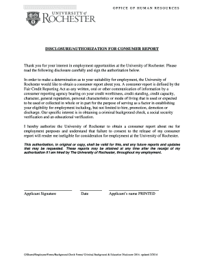 University of Rochester Employment Background Check Authorization