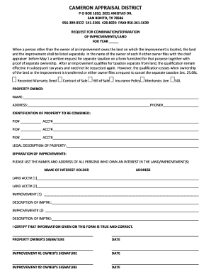 Texas Request for Combination/Separation of Improvements/Land