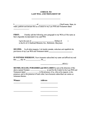 Blank codicil form to print - CODICIL TO LAST WILL AND TESTAMENT OF FIRST - borail