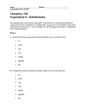 Chemistry Lab Experiment 4: Stoichiometry