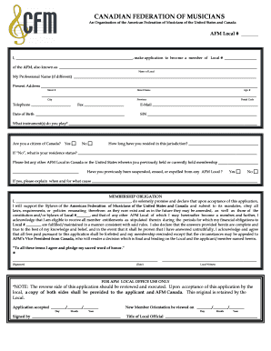 Canadian Federation of Musicians Membership Application