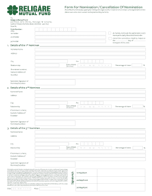 Religare Mutual Fund Nomination Form
